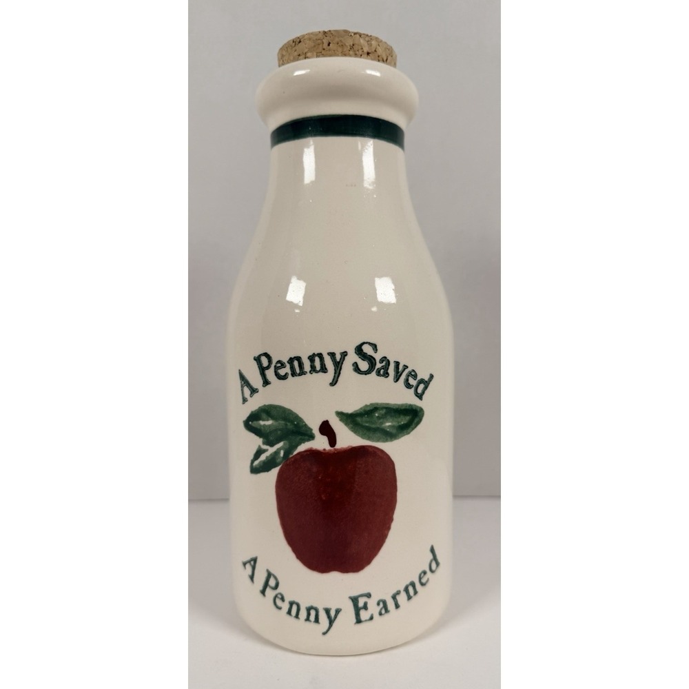 VTG Apple Home Decor "A Penny Saved A Penny Earned" Coin Bank Piggy Bottle Croc